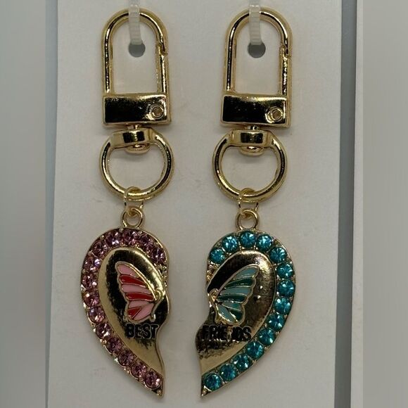 BAG CHARM “Best Friends” Butterfly Heart Bag Charms Keychain in Pink & Blue - Picture 5 of 8